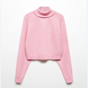 MNG Mango Pink Turtleneck Sweater Womens Size 2XS Crop Long Sleeves XXS